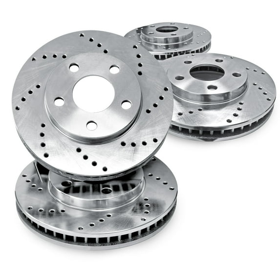 For 1996-2005 BMW 328i, 323i, 323Ci, 320i R1 Concepts Front Rear Silver Zinc Cross Drilled Brake Rotors