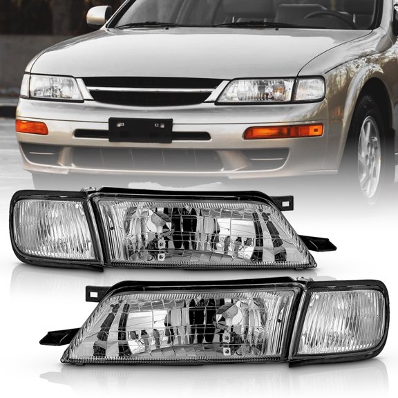 For 1997-1999 Nissan Maxima Headlights Headlamps w/ Corner Lights 4pc Left+Right