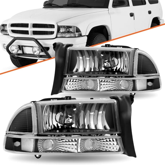 For 1997-2004 Dodge Dakota 1998-2003 Durango Black Clear Headlight Assembly Pair
