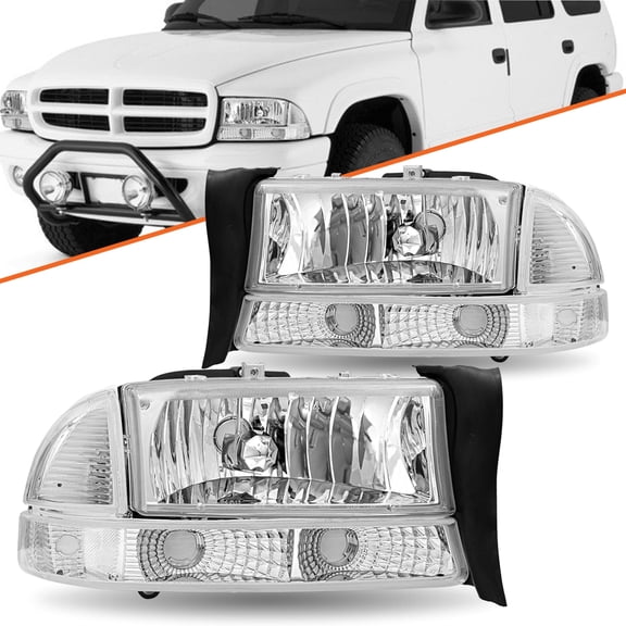 For 1997-2004 Dodge Dakota 1998-2003 Durango Chrome Clear Headlights Left+Right