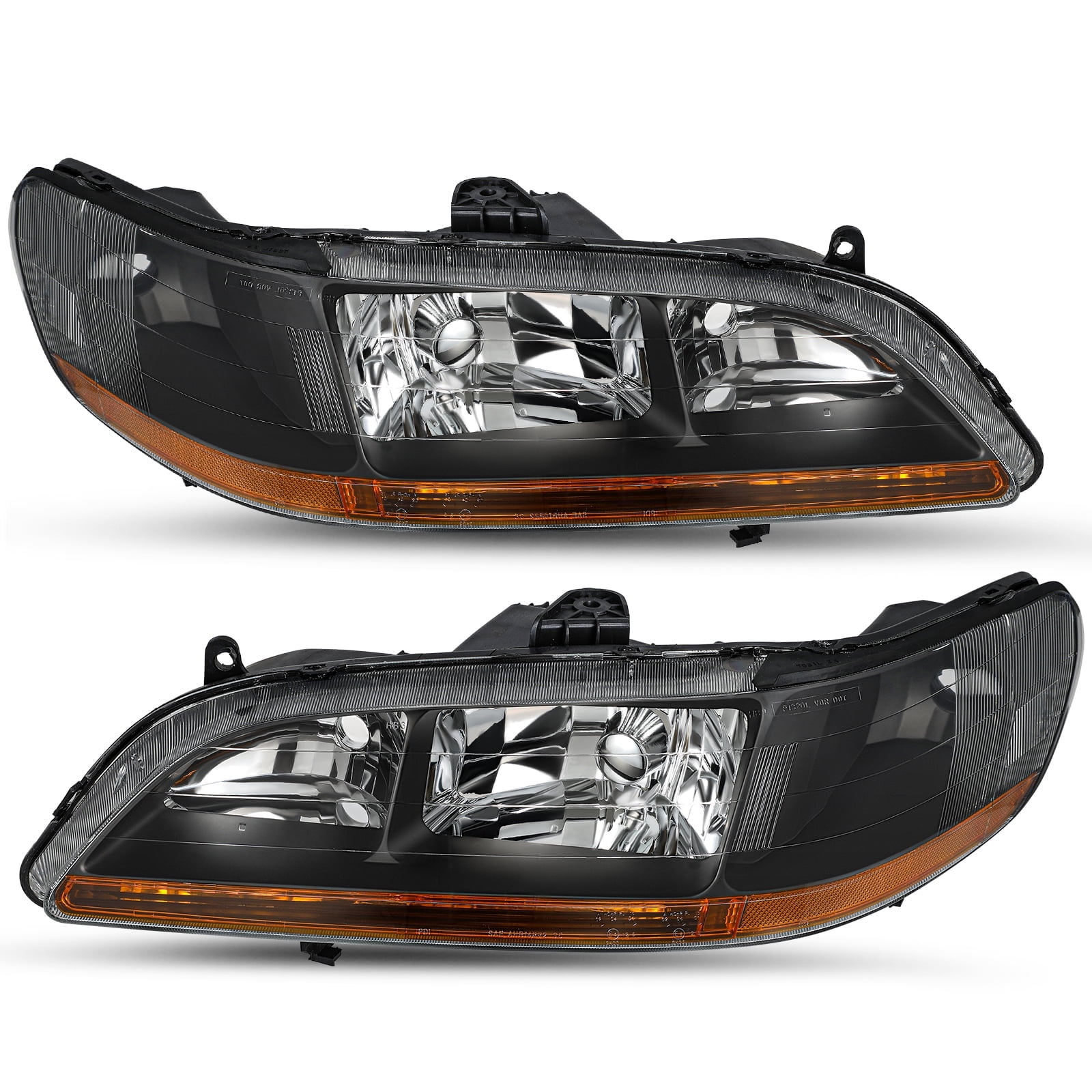 For 1998-2002 Honda Accord Black Amber Corner Headlights Assembly Pair