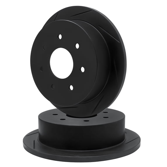 For 1998-2004 Ford F-250, F-150, F-150 Heritage R1 Concepts Rear Black Zinc Diamond Slotted Brake Rotors