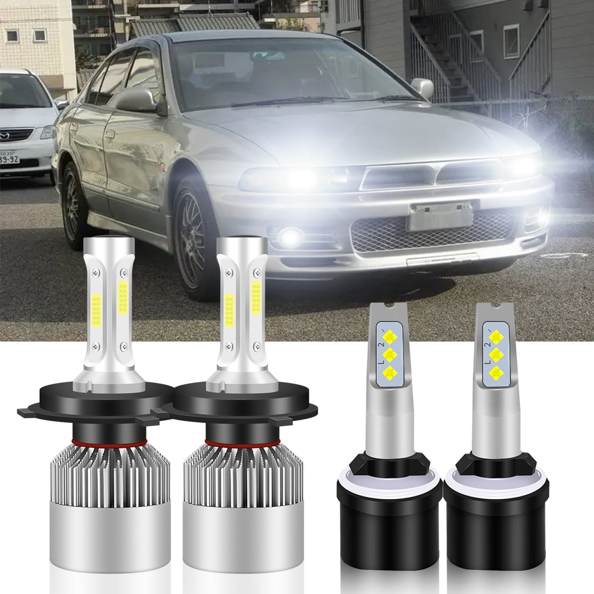 For 1999 2000 2001 Mitsubishi Galant LED Headlight Bulbs 9003/H4 High/Low Beam 880 Fog light Bulbs 4pc