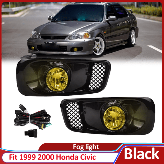 For 1999-2000 Honda Civic 99-00 JDM Bumper Halogen Fog Lights Yellow Lens Lamps