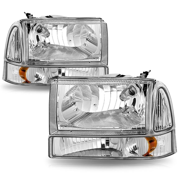For 1999-2004 Ford Super Duty F250/350/450/550 Chrome Amber Headlights Pair