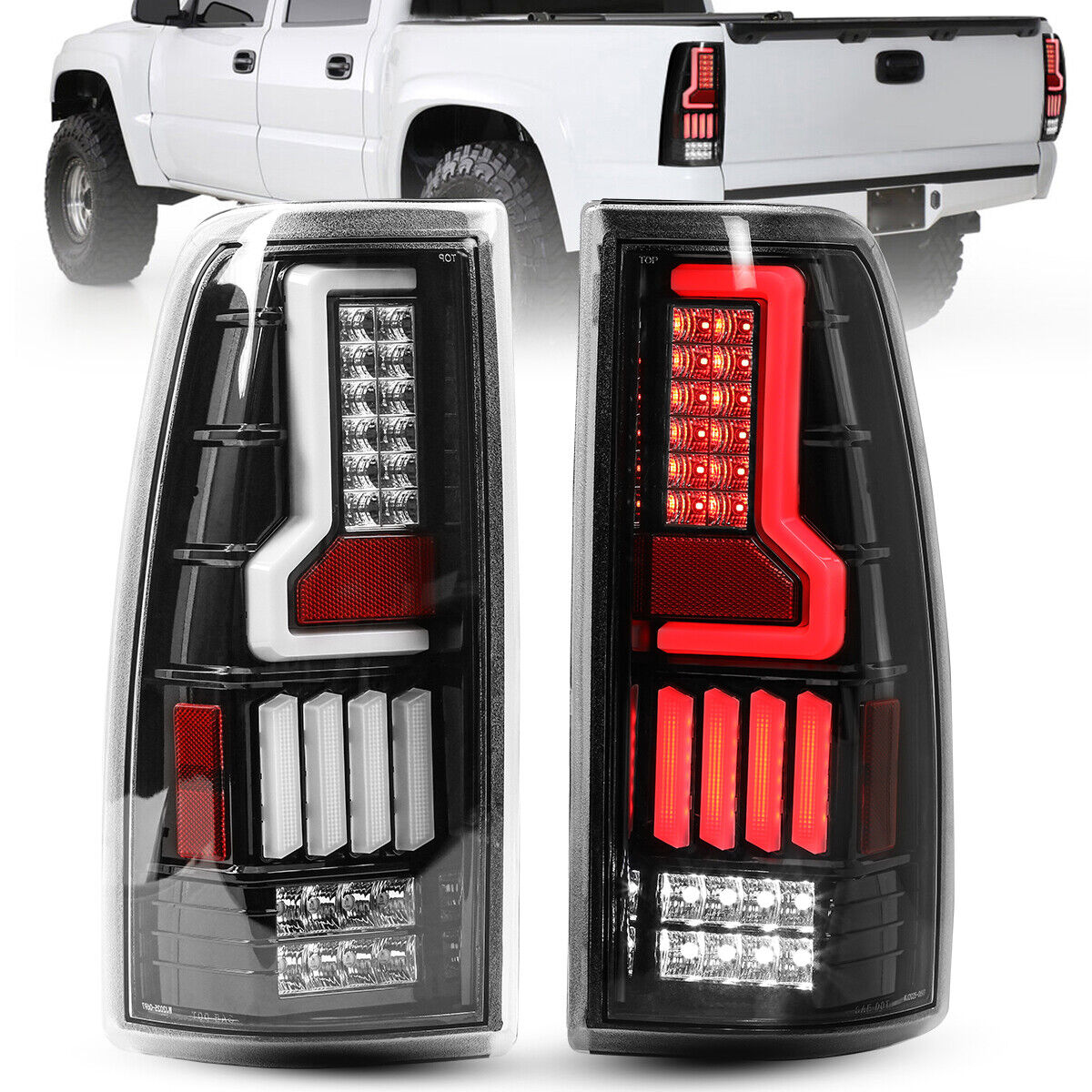 Pair Of Clear & Red Tail Lights For 1999-2004 Chevy Silverado/GMC Sierra Stepside - Chrome Housing, DOT Certified