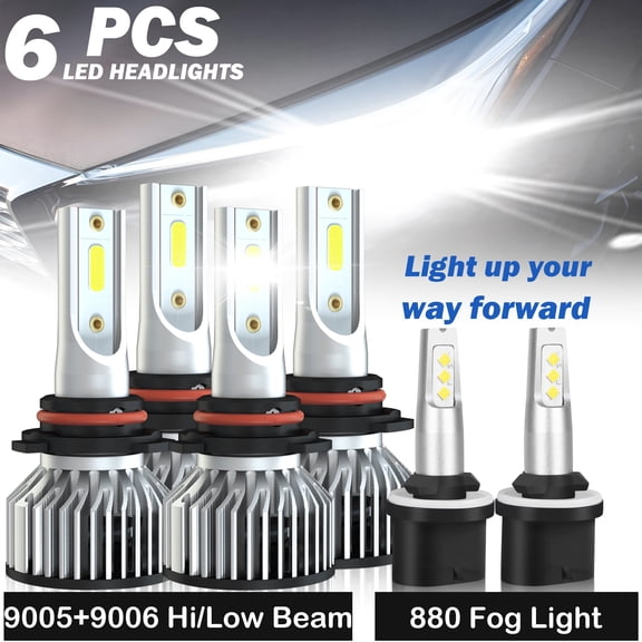 For 2000-2003 Chevy Malibu 2001 2002 LED Headlight Bulbs 9005 High Beam 9006 Low Beam 880 Fog Light 500% Brighter than Halogen 6pcs