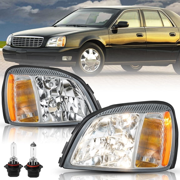 For 2000-2005 Cadillac Deville Halogen Chrome Headlights Assembly Headlamps LH+RH Pair