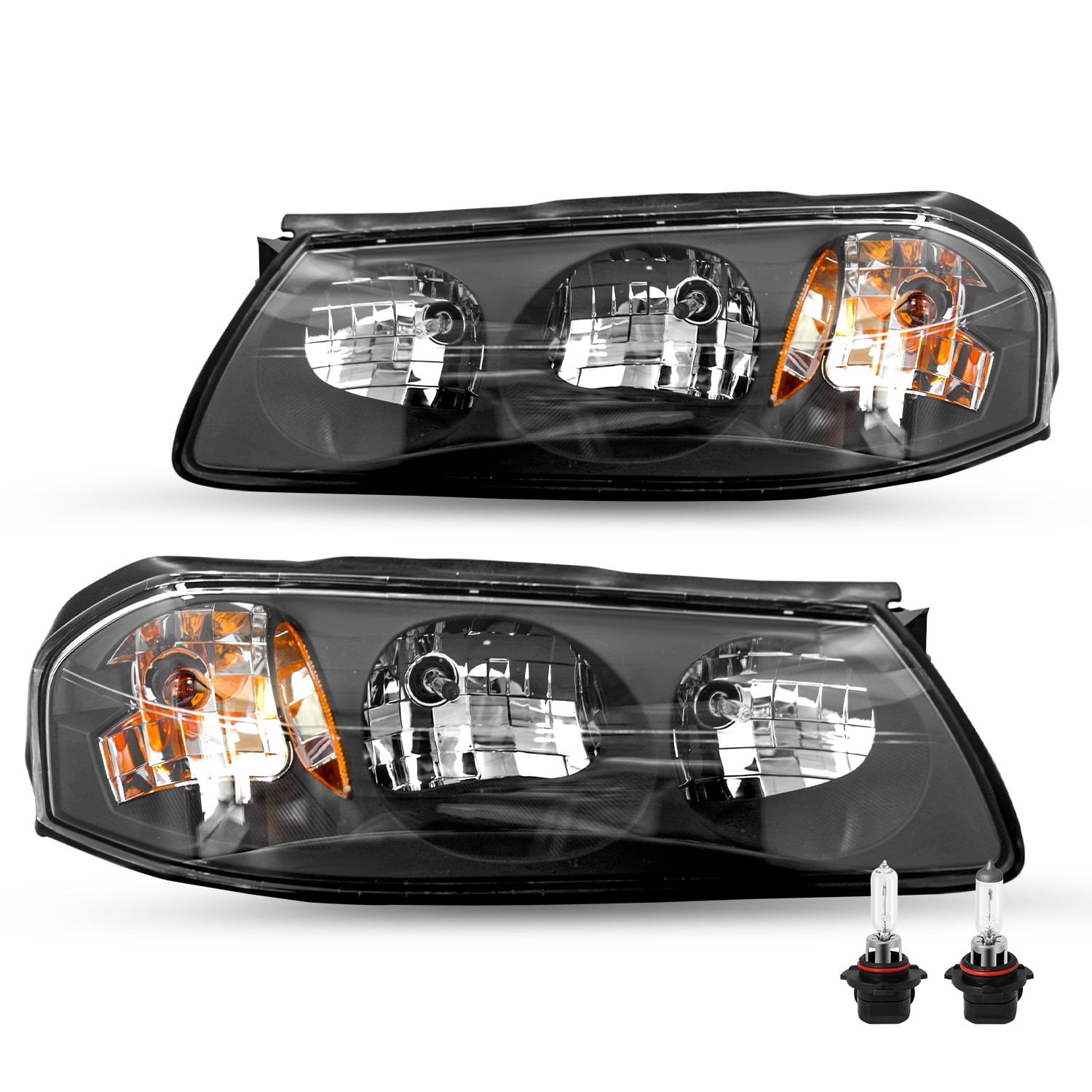For 2000-2005 Chevy Impala SS LS Base Black Replacement Headlights Assembly Pair
