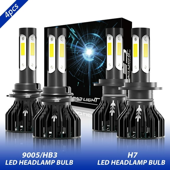 For 2000-2005 Toyota Celica LED Headlight Bulbs Combo Kit Headlamp Bulb Replacement White 6000K