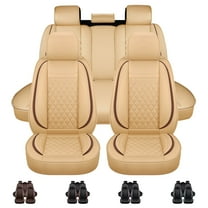 For 2000-2024 Chevy Malibu Impala Car 5 Seat Covers Front&Rear Full Set Cushion Luxury PU Leather Protector Waterproof Beige&Coffee Line