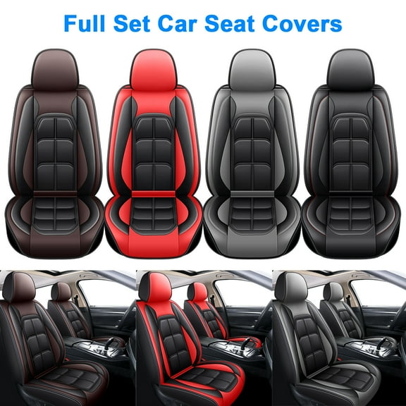 For 2000-2024 Ford Edge Fiesta Focus Car Seat Covers 5-Seats, Premium Pu Leather Auto Cushion Protector, Front Rear Seat Full Set for Ford EcoSport Black Red