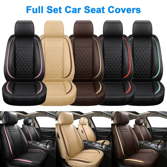 For 2000-2024 Lexus IS200t,ES300 Car 5 Seat Covers Front&Rear Full Set Cushion Luxury PU Leather Protector Waterproof Beige&Coffee Line