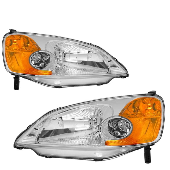 For 2001 2002 2003 Honda Civic Chrome Headlights Assembly Amber Corner Lamps Set