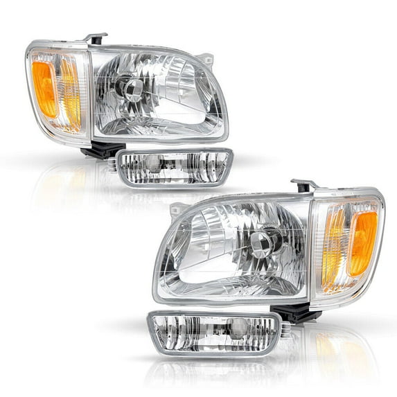For 2001-2004 Toyota Tacoma Chrome Headlights Assembly Lamps+ Bumper Lights Pair