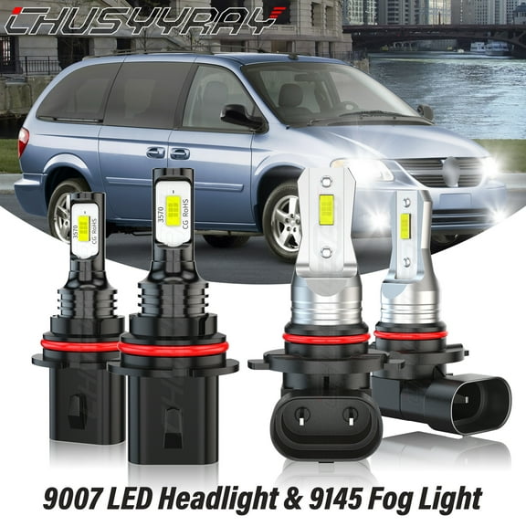 For 2001-2005 2006 2007 Dodge Grand Caravan LED Headlight + Fog Light Bulbs Upgrade Kit 6000K White 4x