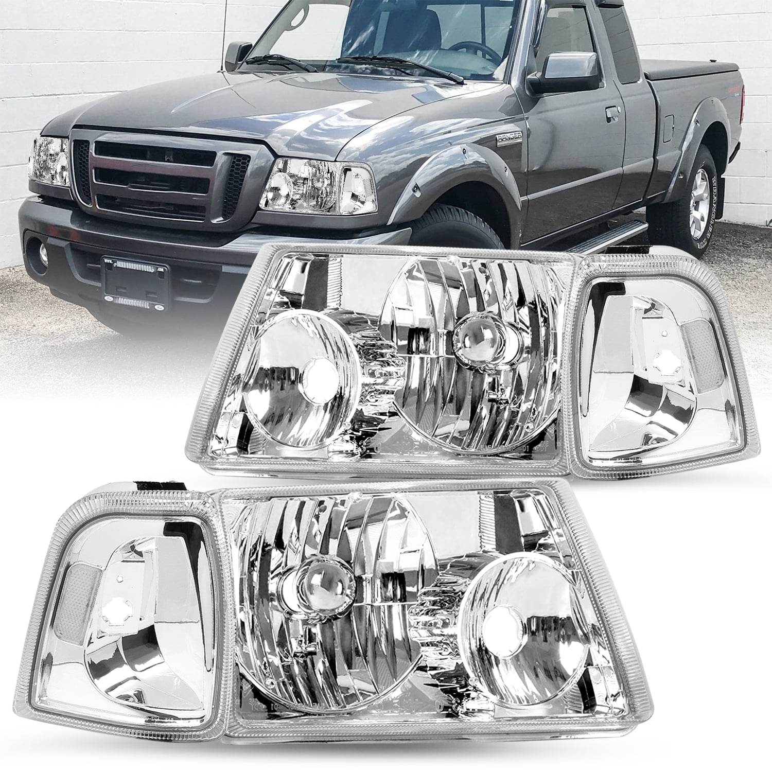 For 2001-2011 Ford Ranger[Chrome/Clear]4PC Clear Corner Headlights ...