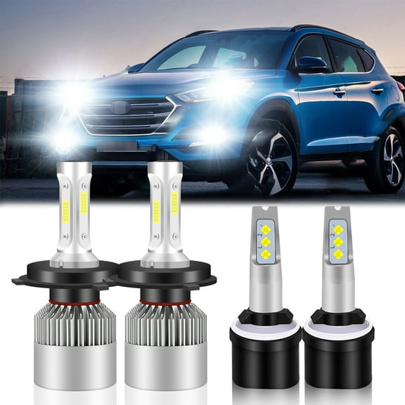 For 2002 2003 2004 2005 2006 Hyundai Santa Fe LED Headlight Bulbs 9003/H4 High/Low Beam 880 Fog light Bulbs 4pc