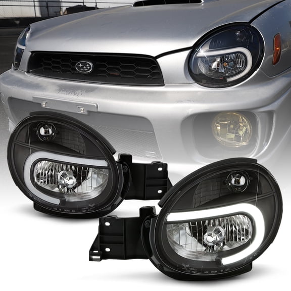 For 2002-2003 Subaru Impreza Outback WRX RS Black LED Tube Headlights Headlamps