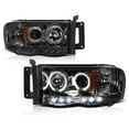 thumbnail image 1 of [For 2002-2005 Compatible with Dodge RAM 1500 2500 3500] LED Halo Ring Chrome Smoke Projector Headlight Headlamp Assembly, Driver & Passenger Side, 1 of 8
