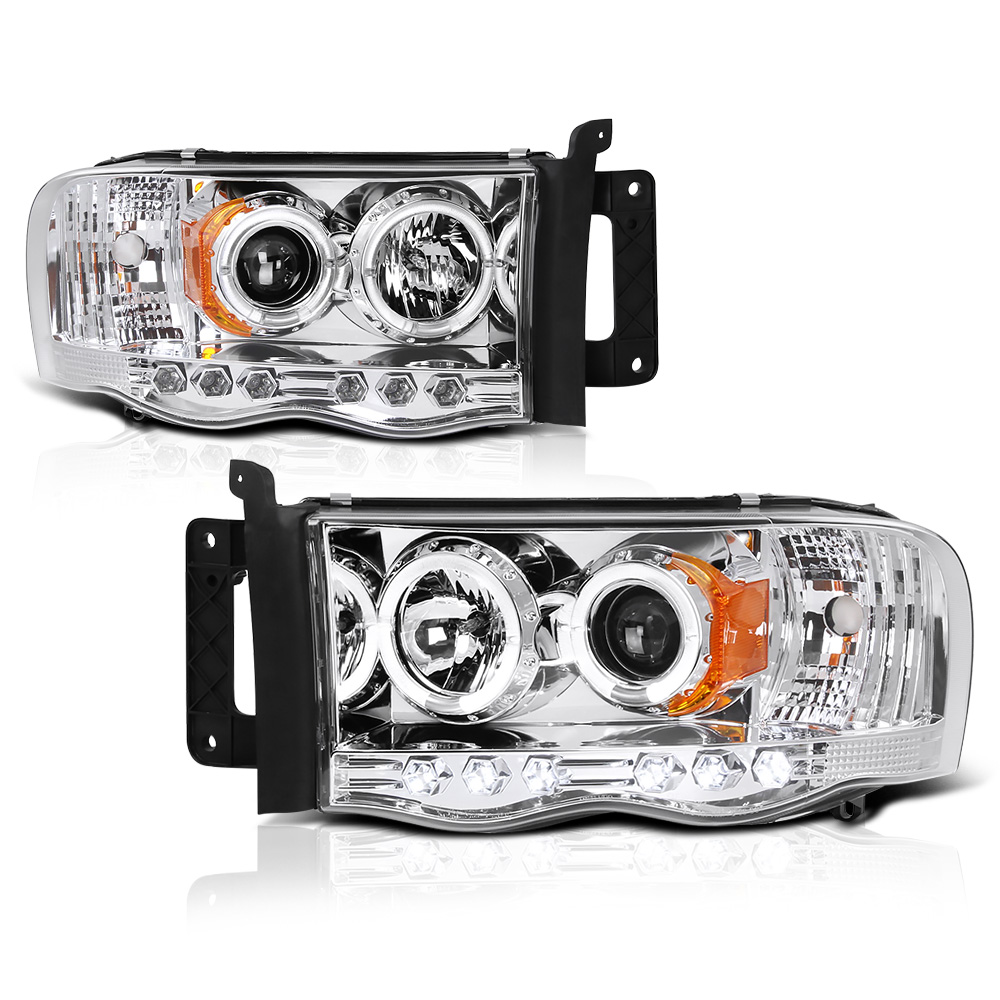 Nilight 2002 2003 2004 2005 Ram 1500 2500 3500 Headlight Assembly Chrome Housing Amber Corner Clear Lens Headlamp Replacement Driver and Passenger Side 2 Pack, 2 Years Warranty