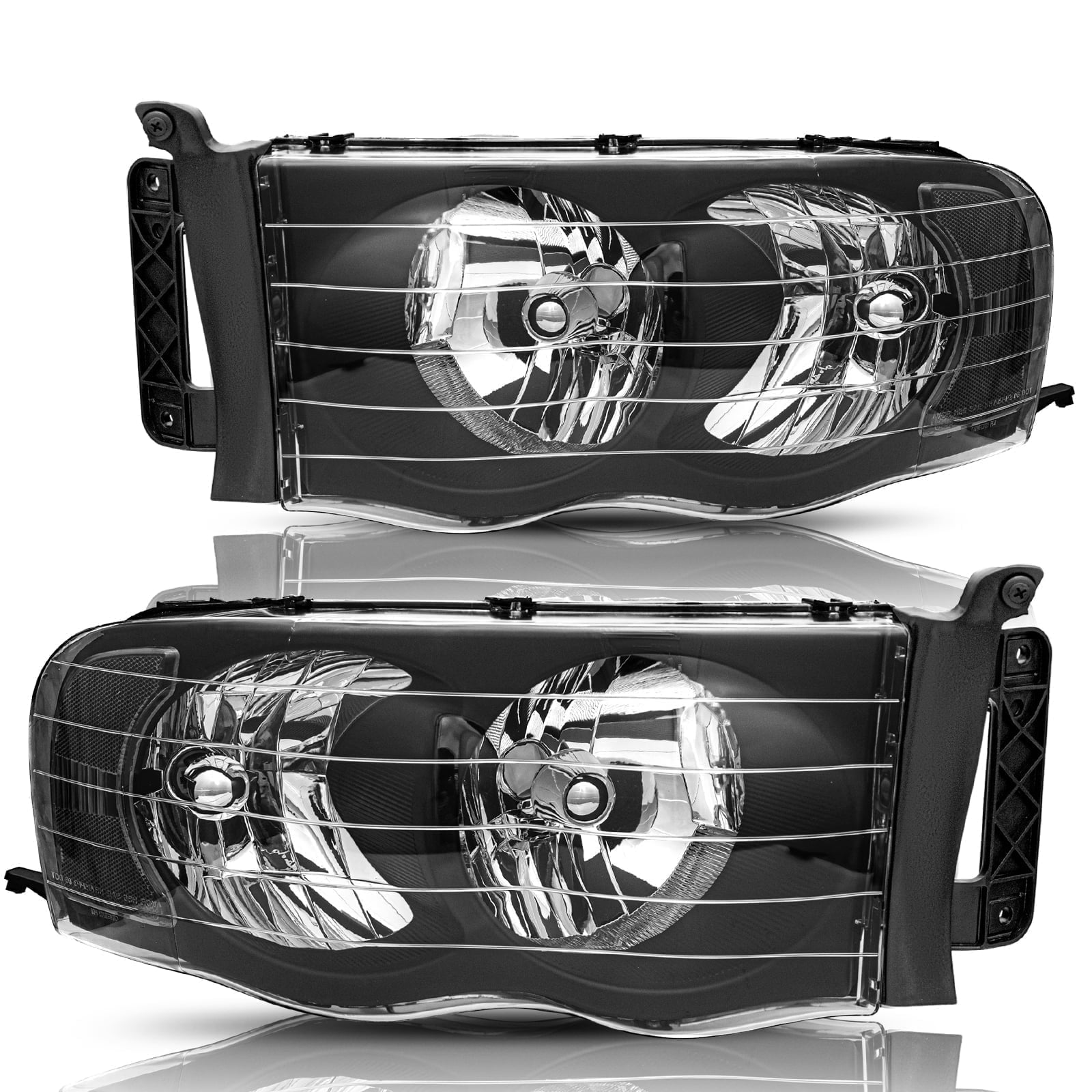 Bryght Black Housing Clear Corner Halogen Headlights Fits 2002-2005 Dodge Ram 1500 2500 3500