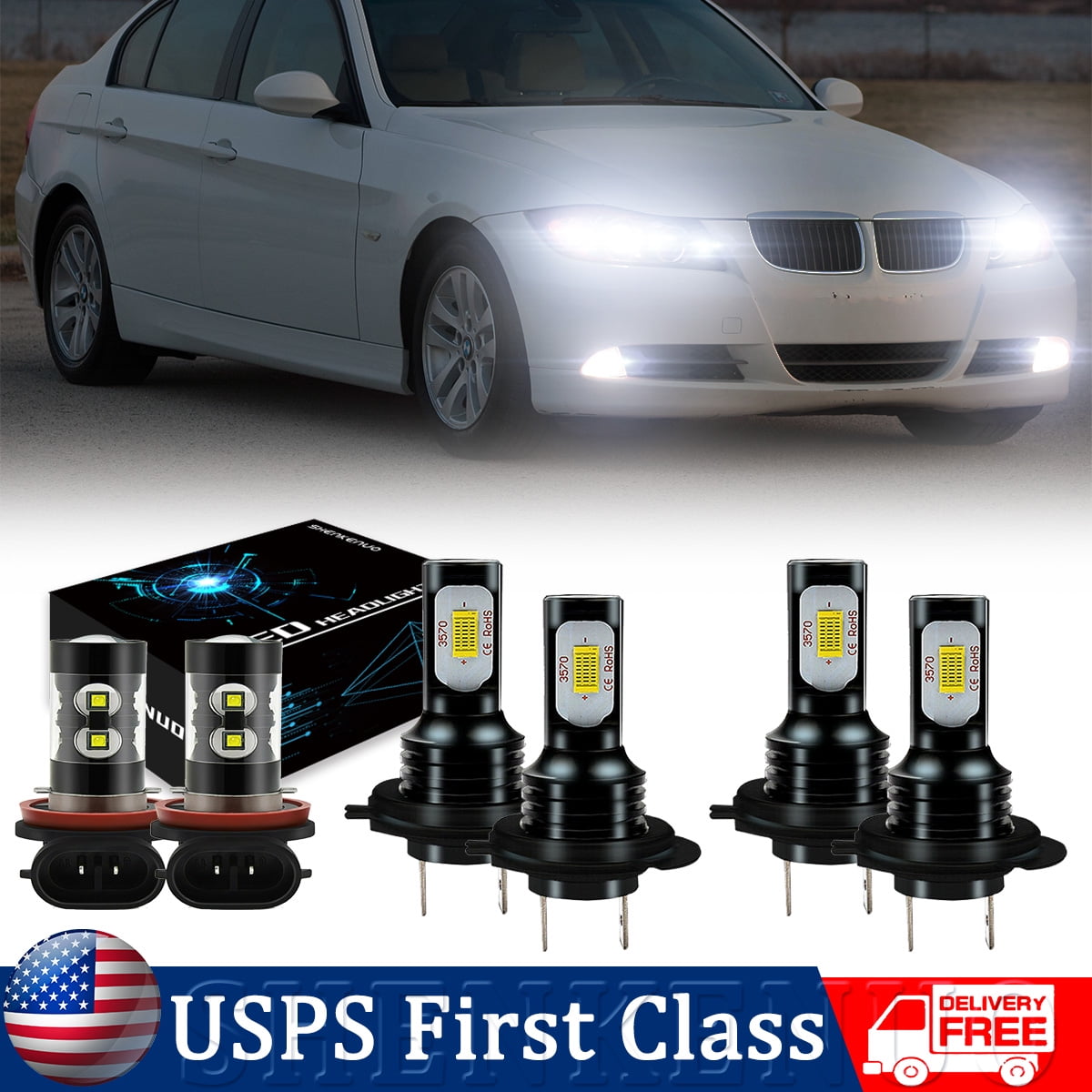 For 2002-2006 BMW 325i 325xi Combo LED Headlight High Low Beam Fog Lamp ...
