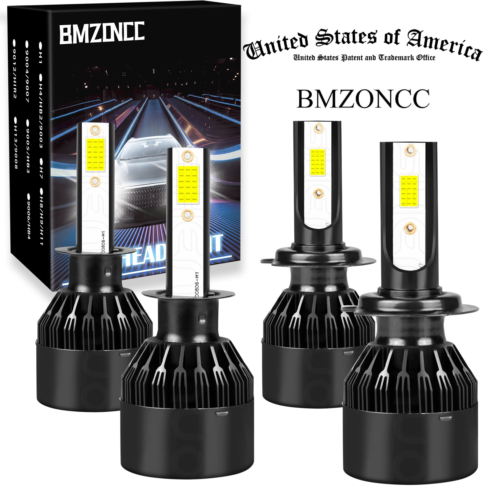 For 2002-2008 Hyundai Sonata LED Headlight Bulbs H1 H7 High/Low Beam 6000K White 4pcs