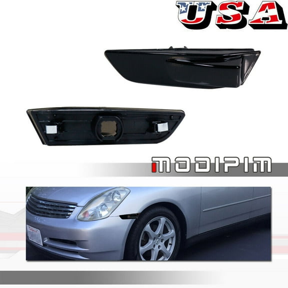 For 2003 - 07 Infiniti G35 2 Door Smoked Front Bumper Fender Side Marker Light Lens -