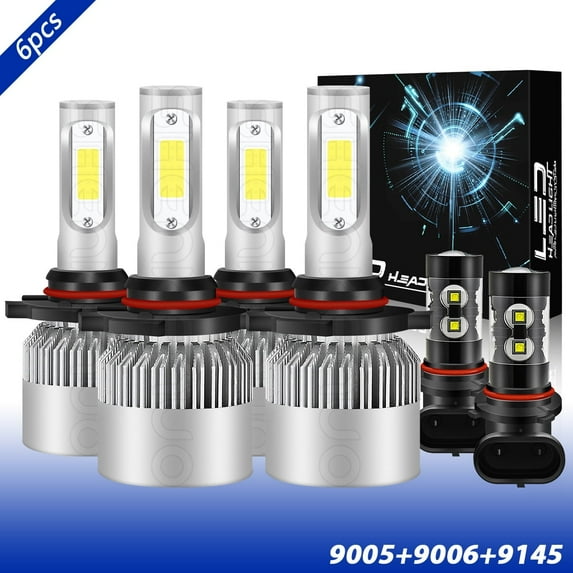 For 2003 2004 2005 2006 GMC Sierra 1500 LED Headlight 9005 9006 High Low Beam+9145 Fog Light Bulbs White