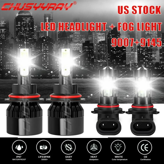 For 2003-2005 Dodge Ram 1500 2500 3500 4X 6000K LED Headlight + Fog Light Bulbs