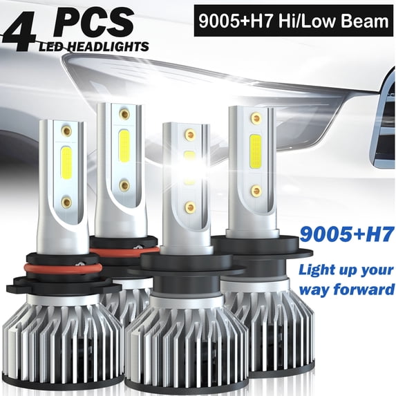For 2003-2011 Lincoln Town Car LED Headlight Bulbs 9005 H7 High Beam and Low Beam 500% Brighter than Halogen 12000LM 100W 6000K 4pcs