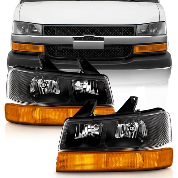 For 2003-2023 Chevy Express/GMC Savana Headlights w/Bumper Parking Signal Lamps