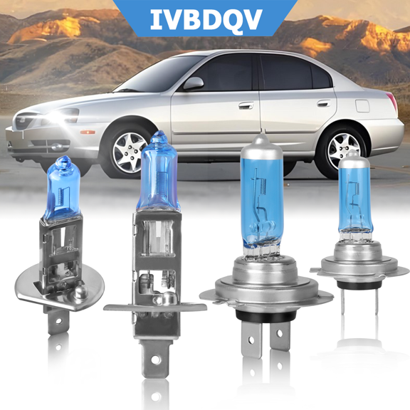 For 2004 2005 2006 Hyundai Elantra H1 High Beam + H7 Low Beam Halogen Light Bulb Combo, Pack of 4
