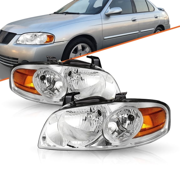 For 2004-2006 Nissan Sentra Chrome Headlights Amber Corner Signal Headlamps L+R