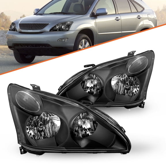 For 2004-2009 Lexus RX330 RX350 Halogen Black Clear Headlights Pair 04-09
