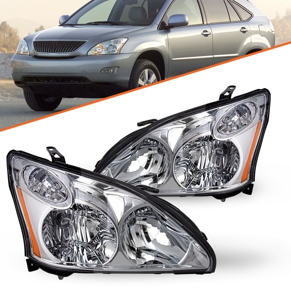 For 2004-2009 Lexus RX350 RX330 RX400h Chrome Halogen Headlights Headlamps Pair