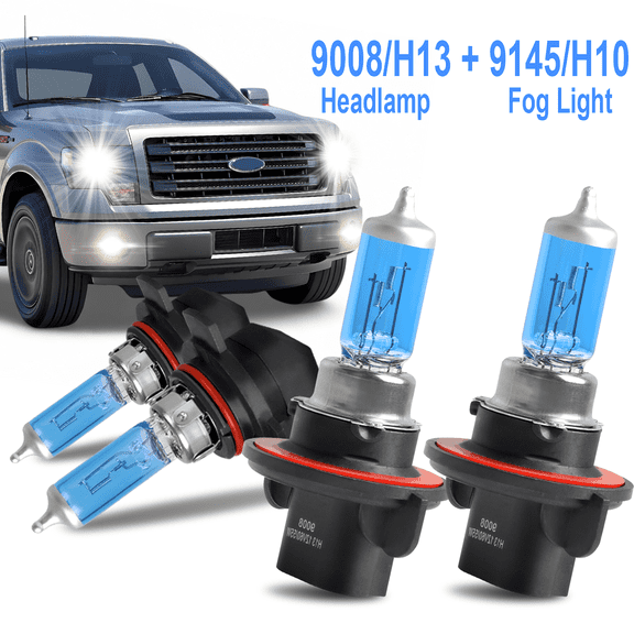 For 2004-2010 2011 2012 2013 2014 Ford F150 Halogen Combo Headlight + Fog Light Bulbs Kit 4x 4200K White