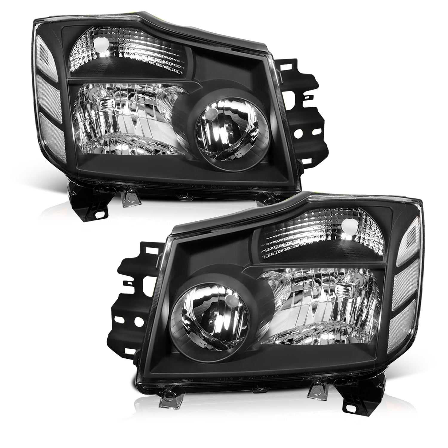 For 2004-2015 Nissan Titan/04-07 Armada Black Headlights Headlamps Left+Right
