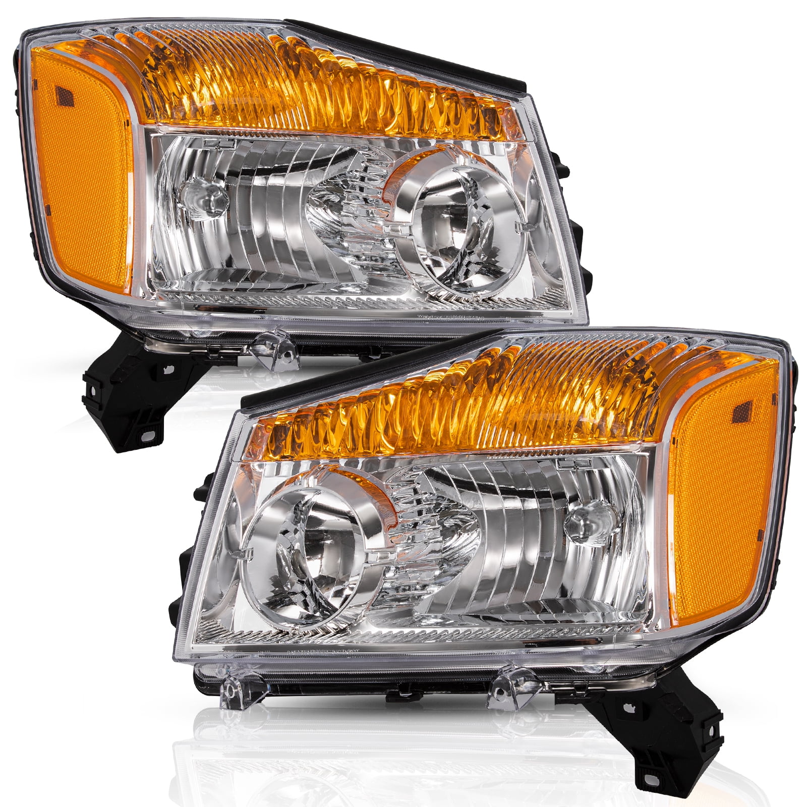 Chrome Headlights Pair For 2004-2015 Nissan Titan & 2004-2007 Armada - Halogen