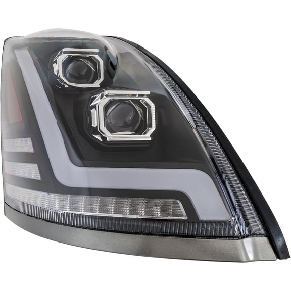 For 2004-2015 VNL Right Headlight Headlamp Black Interior with LED strip 12V