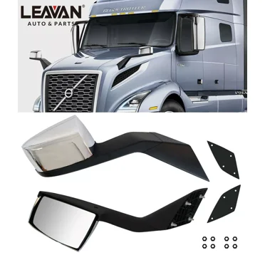 For 2004-2017 Volvo VNL VNL Truck Mirror Mounting Plate | Chrome/Black | Heated | Pair By LEAVAN