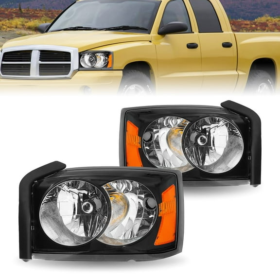 For 2005 2006 2007 Dodge Dakota Headlights  Amber Headlamp Left+Right 05-07