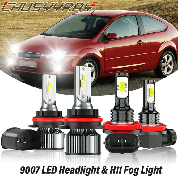For 2005 2006 2007 Ford Focus LED Headlight High Low Beam + Fog Light Bulbs Kit 6000K White 4 Pack