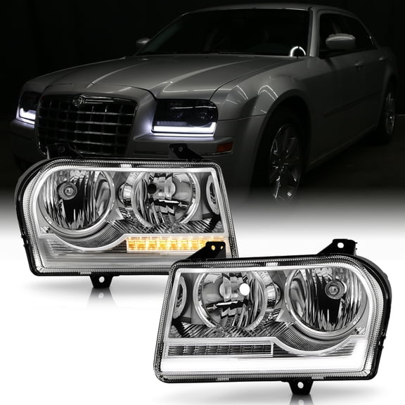 For 2005-2010 Chrysler 300 Chrome Halogen LED w/ Signal Headlights Headlamps