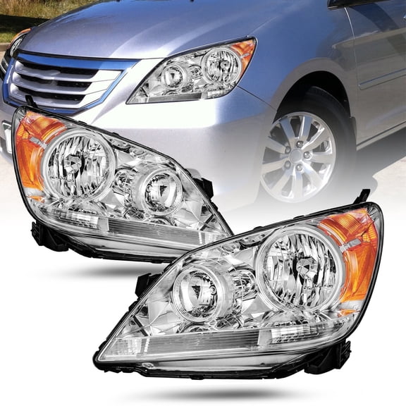 For 2005-2010 Honda Odyssey Chrome Amber Headlights Assembly Pair 05-10