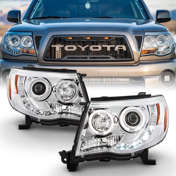 For 2005-2011 Toyota Tacoma Runner LED DRL Halo Projector Headlights Left+Right