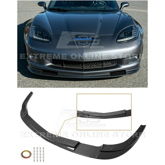 For 2005-2013 Chevrolet Corvette C6 Wide Body Models | ZR1 Style Front Bumper Lower Lip Splitter (ABS Plastic - Hydro-Dipped Carbon Fiber)