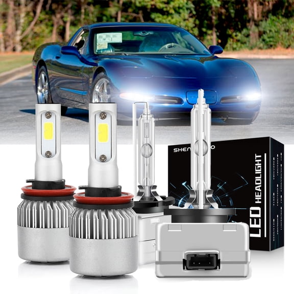 For 2005-2013 Chevy Corvette H9 LED High Beam and D1S Xenon Low Beam Headlights 4pc