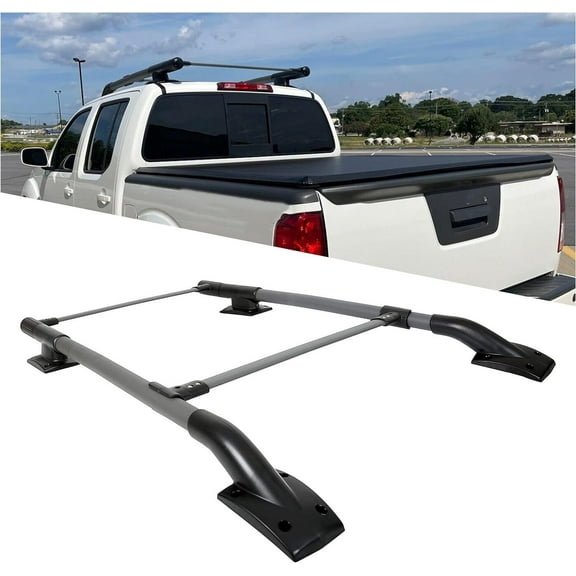 For 2005-2021 Nissan Frontier 4DR Cross Bar Roof Rack Rail Black Cap Aluminum